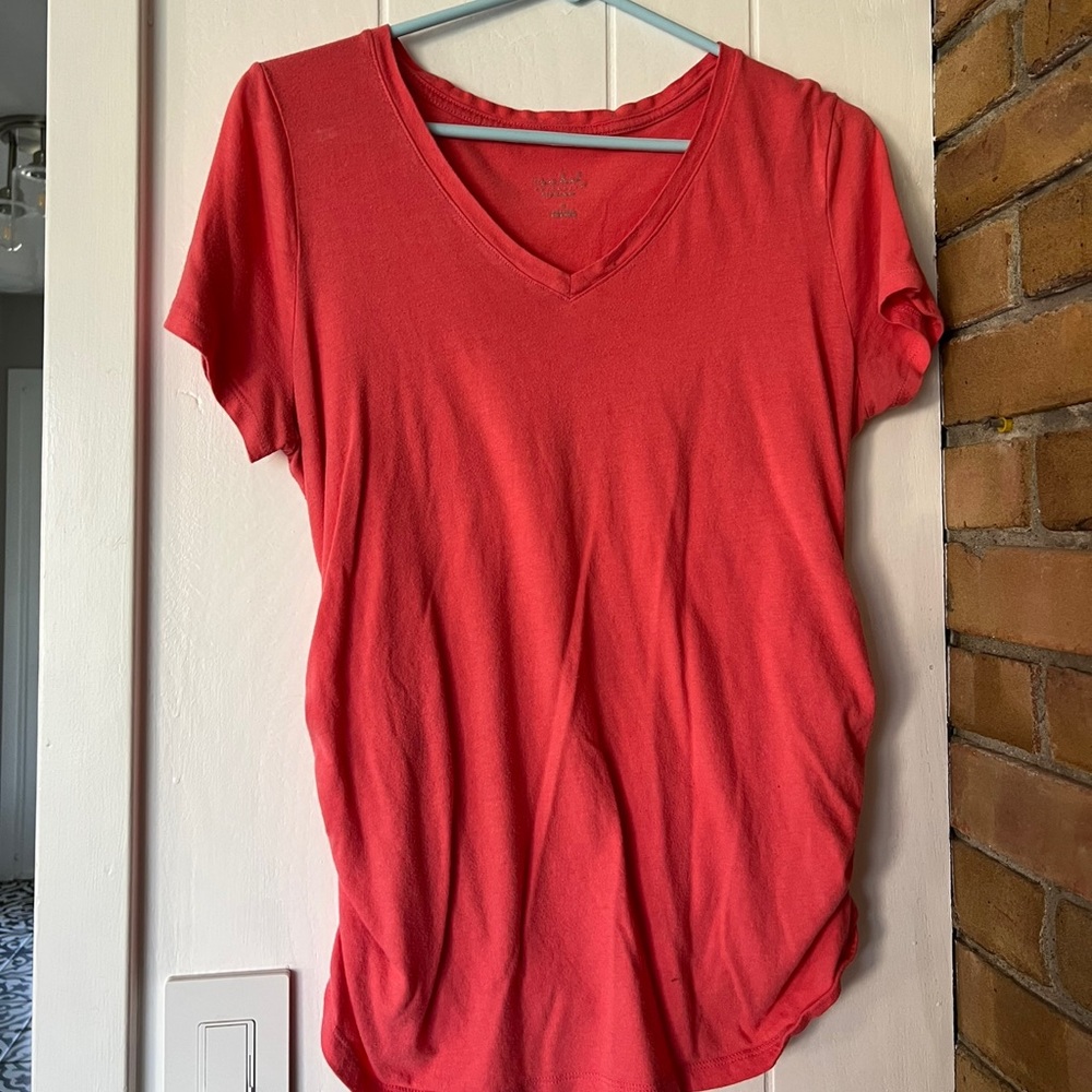 Pink short sleeve maternity shirt